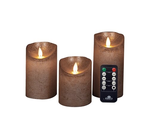 Anna's Collection LED-stompkaarsen rustiek met bewegende vlam brons - set van 3 - H 10/12,5/15 x Ø 7,5 cm