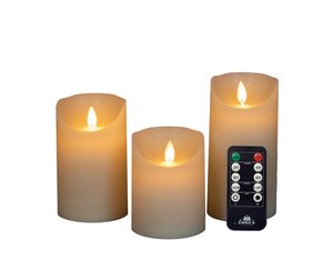 Anna's Collection LED-stompkaarsen rustiek met bewegende vlam ivoor - set van 3 - H 10/12,5/15 x D 7 - afbeelding 1