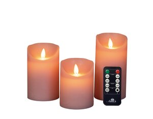 Anna's Collection LED-stompkaarsen rustiek met bewegende vlam roze - set van 3 - H 10/12,5/15 x D 7,5 cm - afbeelding 1