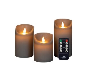 Anna's Collection LED-stompkaarsen rustiek met bewegende vlam taupe - set van 3 - H 10/12,5/15 x D 7,5 cm - afbeelding 1