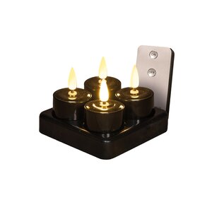 Anna's Collection LED-theelichten 3D-vlam met lont - D3,8xH5cm Zwart 4 stuks - afbeelding 1