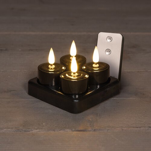 Anna's Collection LED-theelichten 3D-vlam met lont - D3,8xH5cm Zwart 4 stuks - afbeelding 2