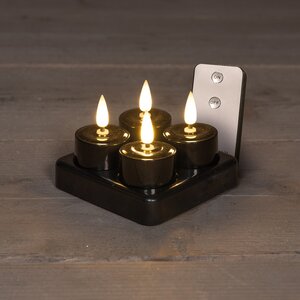 Anna's Collection LED-theelichten 3D-vlam met lont - D3,8xH5cm Zwart 4 stuks - afbeelding 2