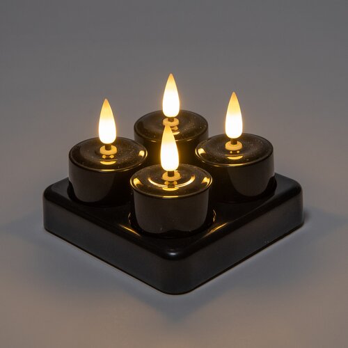 Anna's Collection LED-theelichten 3D-vlam met lont - D3,8xH5cm Zwart 4 stuks - afbeelding 3