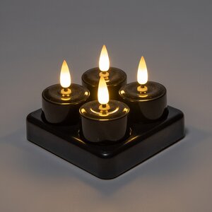 Anna's Collection LED-theelichten 3D-vlam met lont - D3,8xH5cm Zwart 4 stuks - afbeelding 3