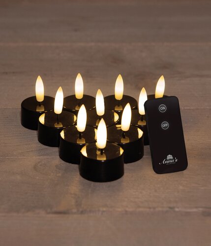 Anna's Collection LED-theelichten 3D-vlam op batterijen - Zwart 10 stuks - afbeelding 2