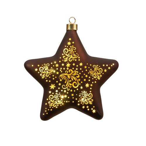 Anna's Collection Ornament glas ster bruin met verlichting warm wit - B 19 cm