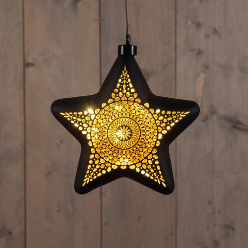 Anna's Collection Ornament glas ster Marrakech zwart warm wit - B 19 cm