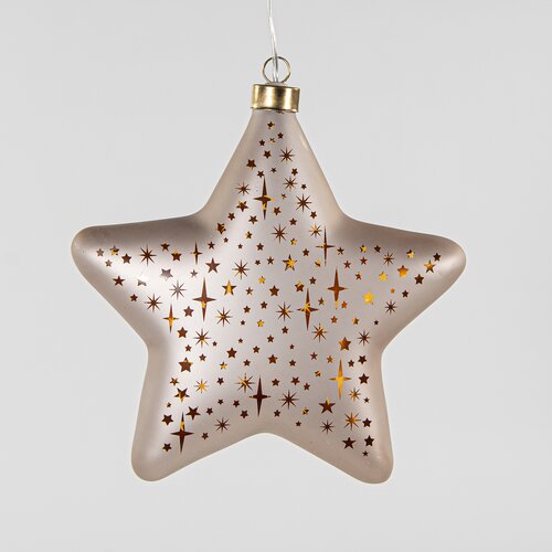 Anna's Collection Ornament glas ster mat champagne warm wit - B 19 cm