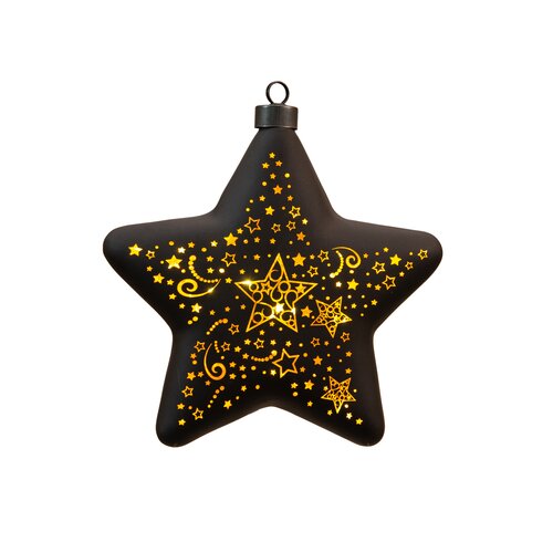 Anna's Collection Ornament glas ster zwart met verlichting warm wit - B 19 cm