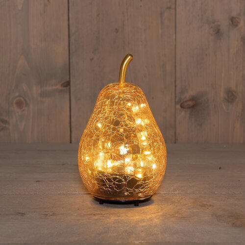 Anna's Collection Peer crackle glas met LED - B11xH18cm Amber - afbeelding 2