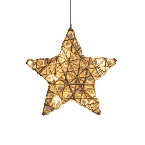 Anna's Collection Ster jute/katoen met verlichting warm wit - 10 lampjes - B 30 x D 5 cm