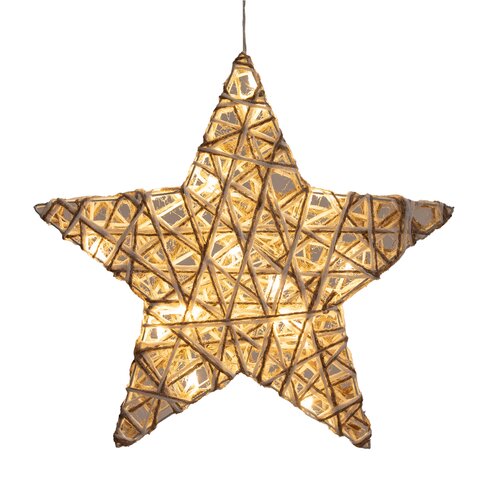 Anna's Collection Ster jute/katoen met verlichting warm wit - 15 lampjes - B 40 x D 5 cm