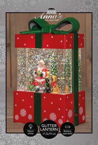 Anna's Collection Verlicht cadeau glitterwater - B11,5xH19cm Rood - afbeelding 3