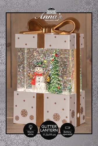 Anna's Collection Verlicht cadeau glitterwater - B11,5xH19cm Wit - afbeelding 3