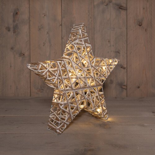 Anna's Collection Verlichte ster jute en katoen 15 LED - H40xD5cm - afbeelding 2