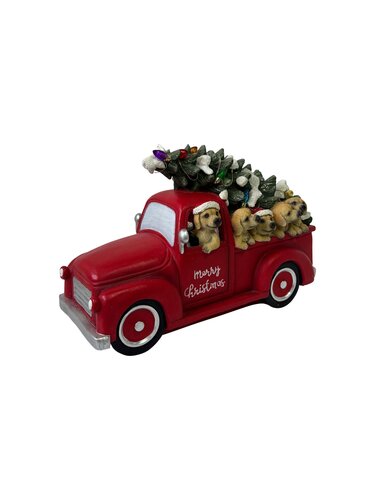 Auto met kerstboom en hondjes met LED L 30 x B 14 x H 20 cm - afbeelding 5