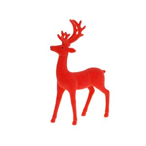 Beeld rendier velvet 18 x 6 x 29 cm rood