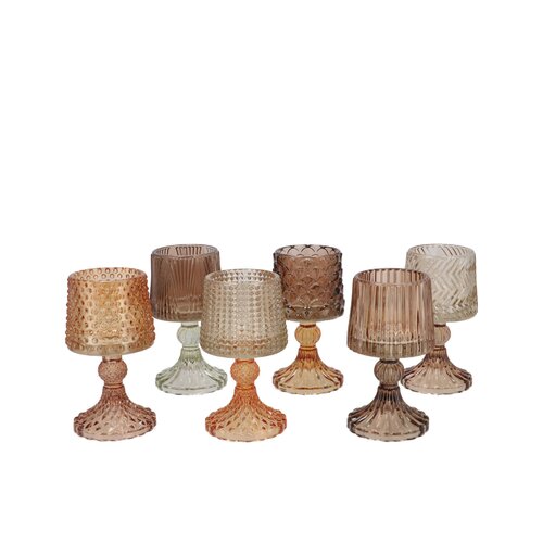 Bicolore Earthy Terra Structuur Theelichthouder - D8 x H 15 cm