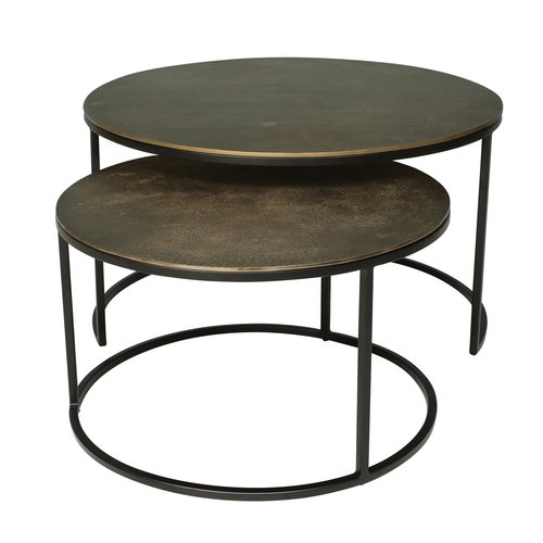 Bijzettafel Brass antique Set van 2 - H 35/42 x D 60/75 cm - afbeelding 1