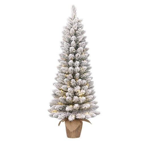 Black Box Kunstkerstboom Gerlos besneeuwd op jute voet - incl 40 lampjes - H 90 x D 41 cm