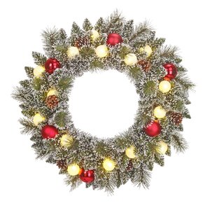 Kaprun krans prelit frosted rood/wit - D 60 cm
