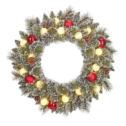 Black Box Trees Kaprun Kunstkerstkrans met 15 lampjes - D60cm Rood-wit