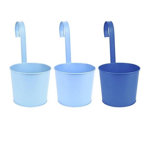Blauwtinten bloempot met haak ass.