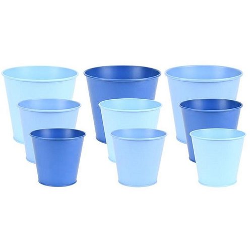 Blauwtinten bloempot zink set/3 ass
