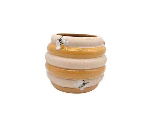 Bloempot Beehive - D15H12cm Geel-Beige Gestreept