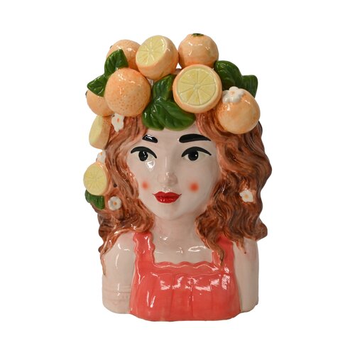 Bloempot hoofd 'sunny citrus' - H 29 cm