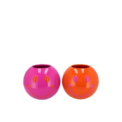 Bloempot Smiley face Fuchsia/oranje - D 11 H 9 - afbeelding 1