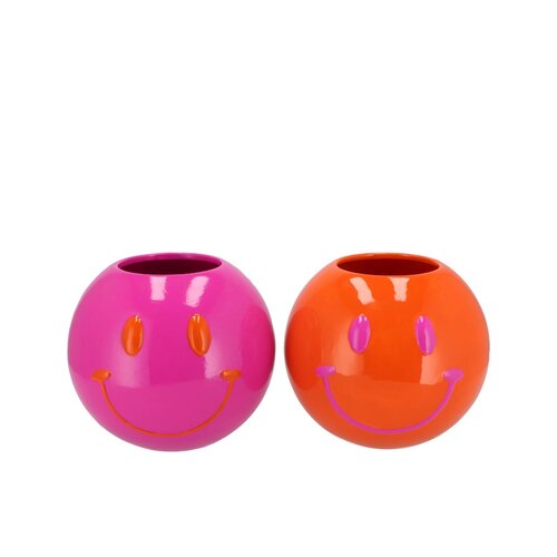 Bloempot Smiley face Fuchsia/oranje - D 15 H 12 - afbeelding 1