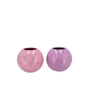 Bloempot Smiley face Lila/pink - D 11 H 9 - afbeelding 1
