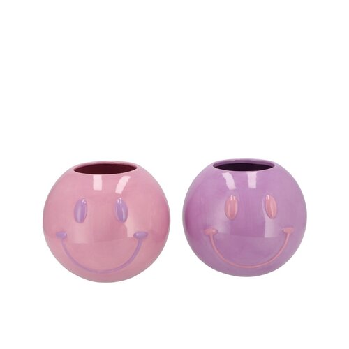 Bloempot Smiley face Lila/pink - D 15 H 12 - afbeelding 1