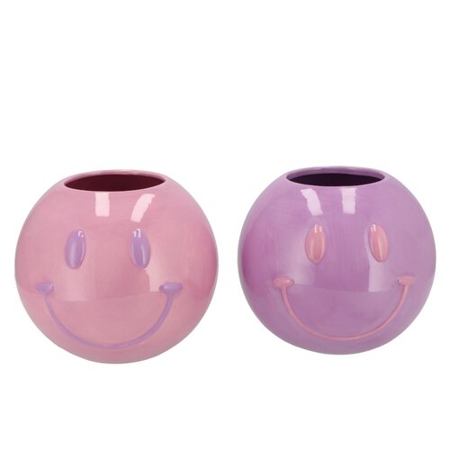 Bloempot Smiley face Lila/pink - D 20 H 17 - afbeelding 1