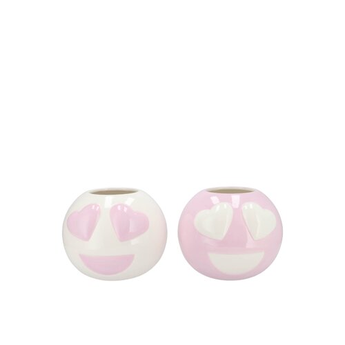 Bloempot Smiley face lila/wit - D 11 x H 9 cm