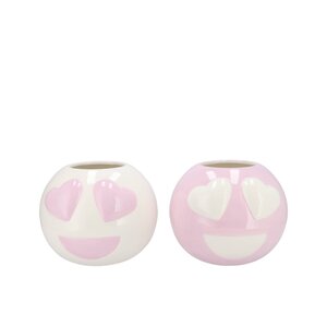 Bloempot Smiley face lila/wit - H 12 x D 15 cm