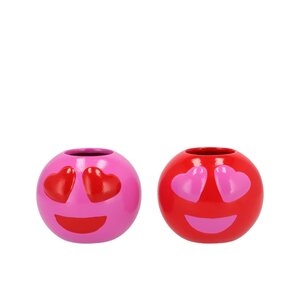 Bloempot Smiley face rood/roze - H 12 x D 15 cm