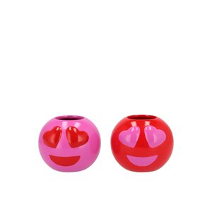 Bloempot Smiley face rood/roze - H 9 x D 11 cm