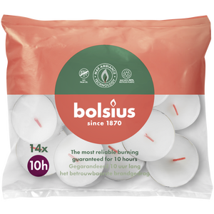 Bolsius theelicht wit, 10 uur - 14 stuks