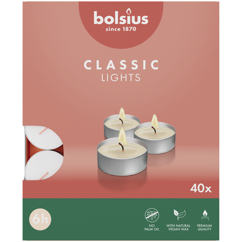 Bolsius theelicht wit, 6 uur - 40 stuks