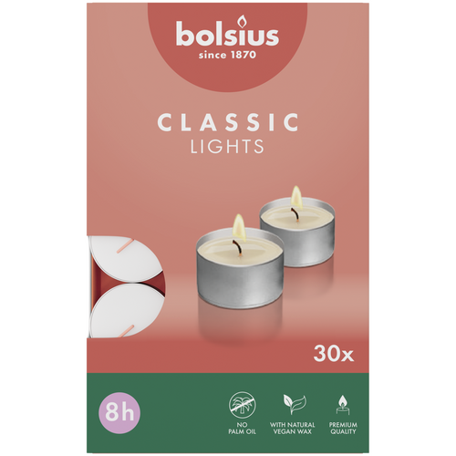 Bolsius theelicht wit, 8 uur - 30 stuks