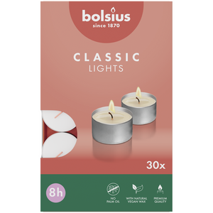 Bolsius theelicht wit, 8 uur - 30 stuks