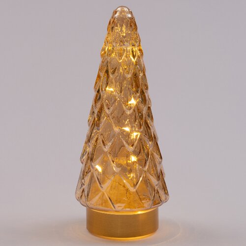 Glazen kerstboompje glas amber - H 24,5 x D 10,5 cm - afbeelding 2