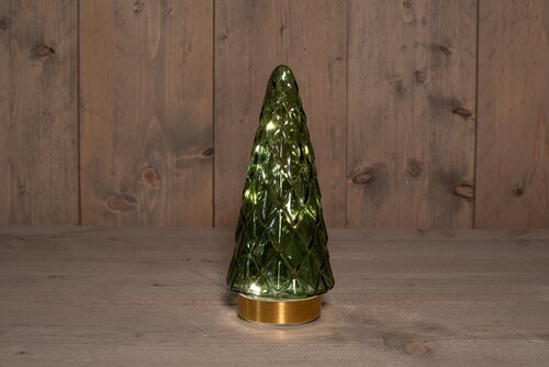 Glazen kerstboompje glas groen - H 24,5 x D 10,5 cm - afbeelding 3