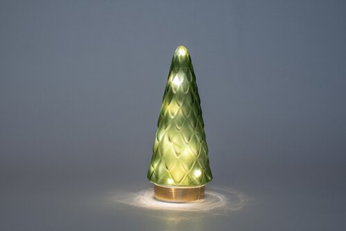 Glazen kerstboompje glas mat groen - H 24,5 x D 10,5 cm - afbeelding 2