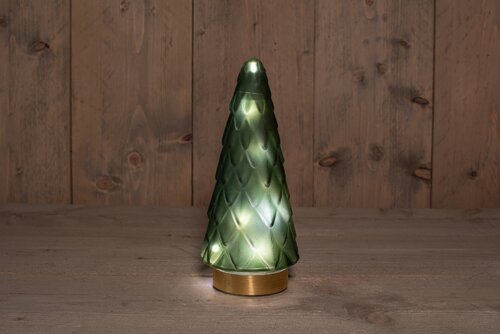 Glazen kerstboompje glas mat groen - H 24,5 x D 10,5 cm - afbeelding 3