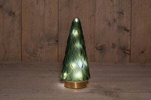 Glazen kerstboompje glas mat groen - H 24,5 x D 10,5 cm - afbeelding 3