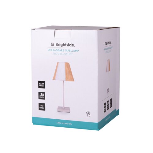 Brightside Tafellamp USB Oplaadbaar - D15xH36,5cm Naturel/Wit - afbeelding 6